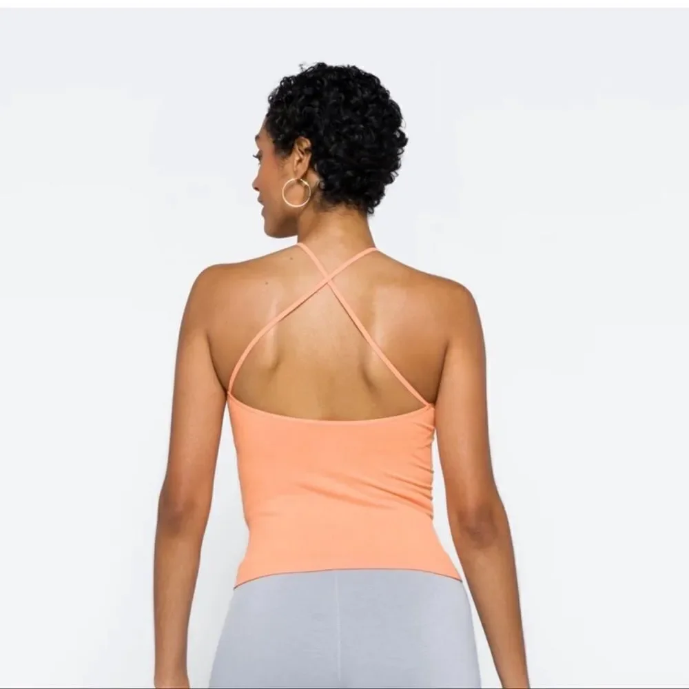 Free People Mmkay Seamless Tank Mango Ribbed High Neck Crisscross M/L *